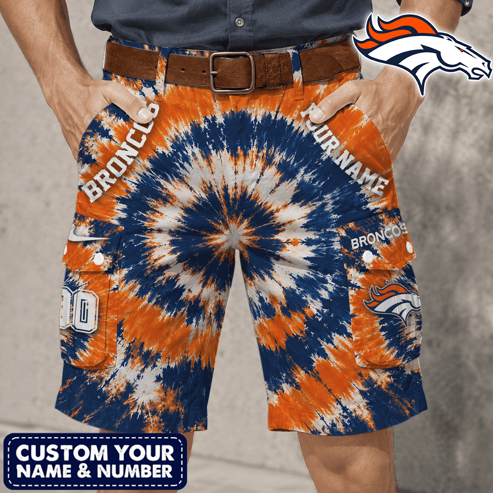 Denver Broncos | Premium NFL Tie-Dye Cargo Shorts Square Pocket NTH1