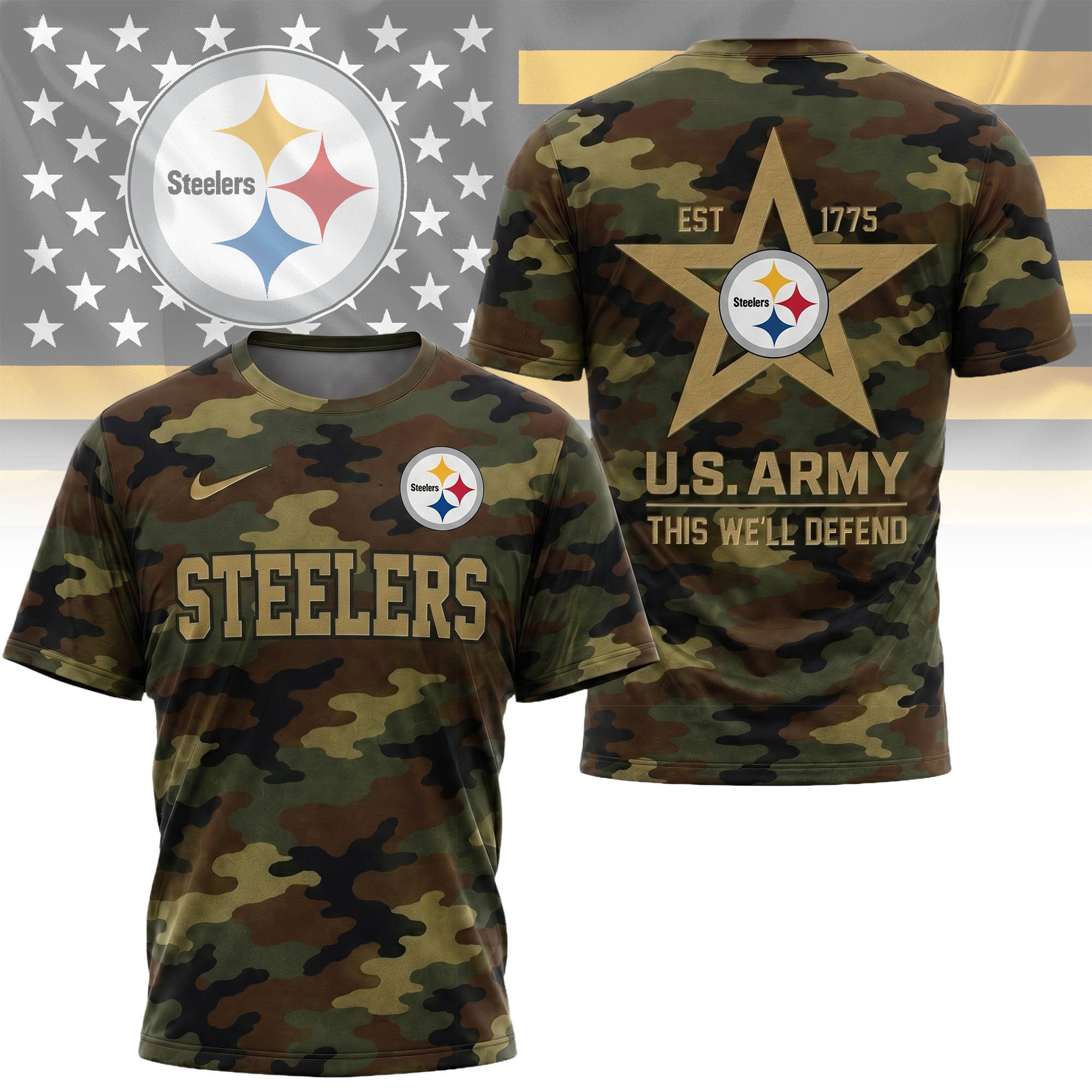 Pittsburgh Steelers | Premium NFL U.S. Army Camo 3D Shirt NY