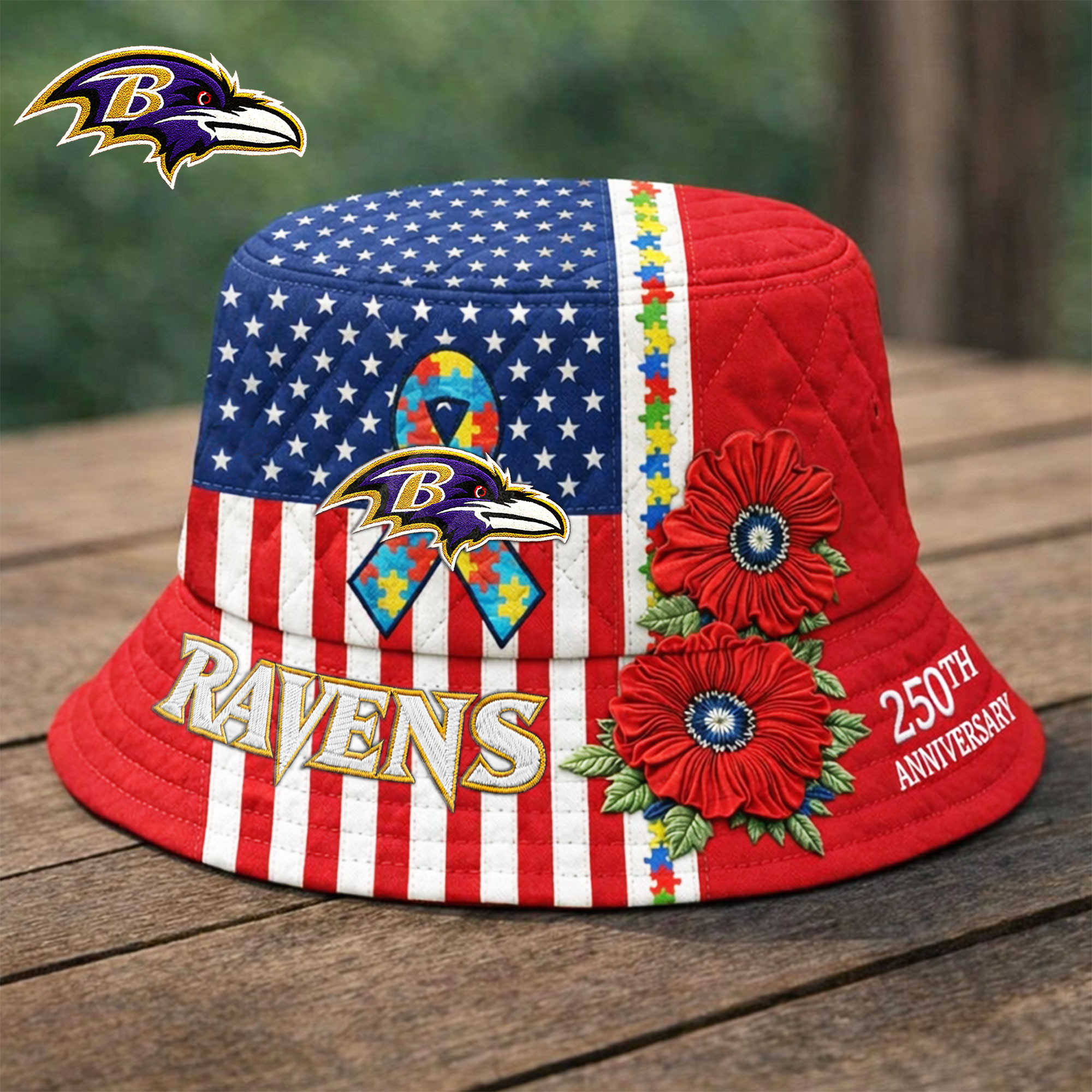 Baltimore Ravens | Premium NFL Autism 250th Anniversary Bucket Hat TD
