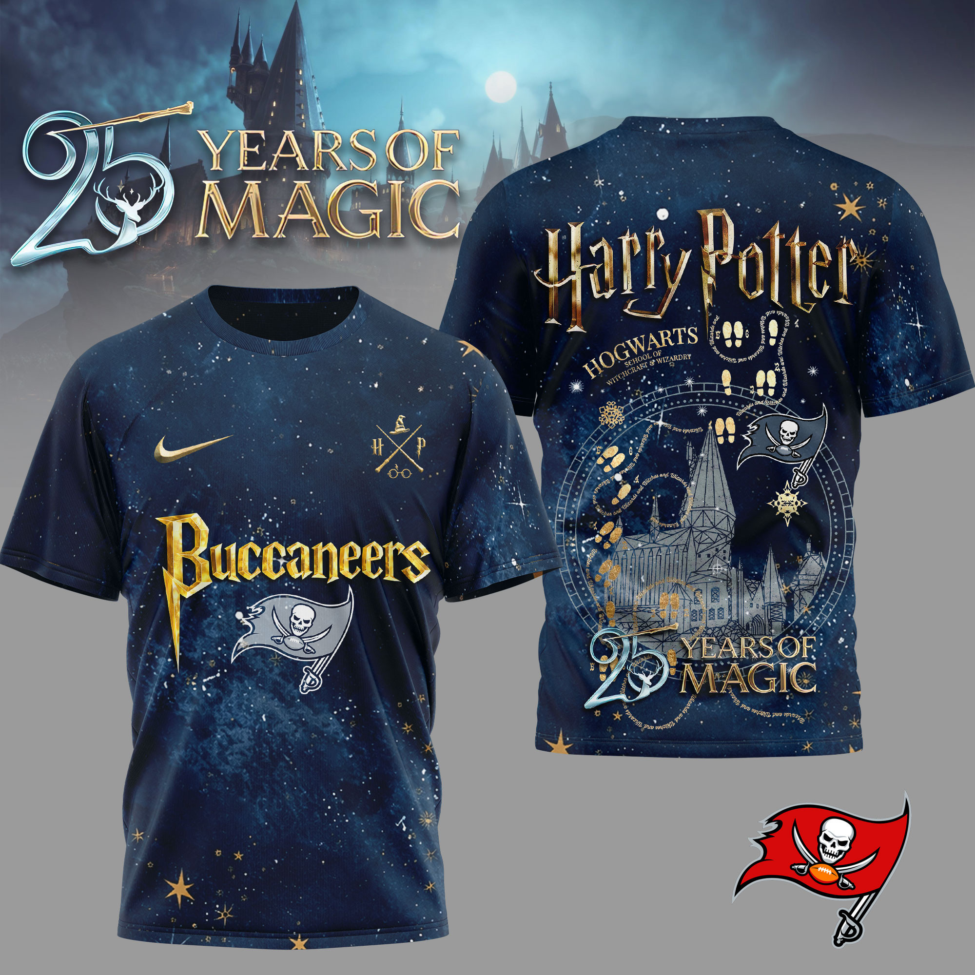 Tampa Bay Buccaneers | Premium NFL Harry Potter 25 Years Of Magic 3D Shirt TD