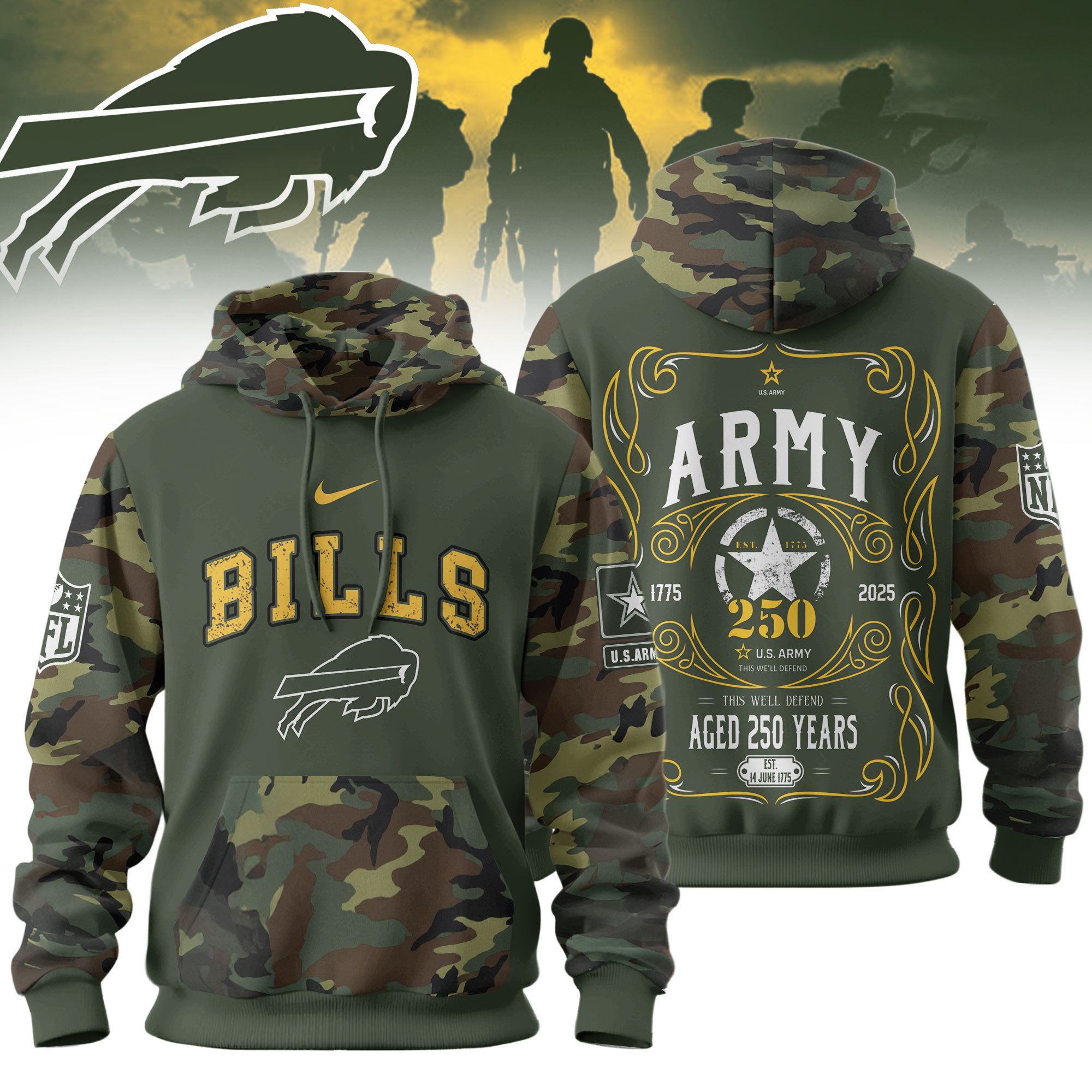 Buffalo Bills | Premium NFL US Army 250th anniversary 3D Hoodie TD
