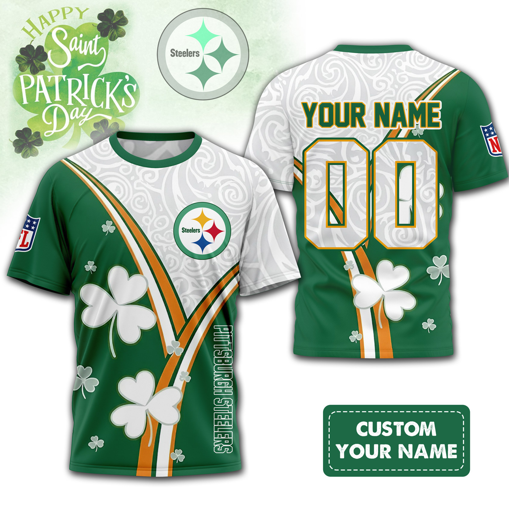 Pittsburgh Steelers | Premium NFL Personalized Happy St. Patrick's Day 3D Shirt NP