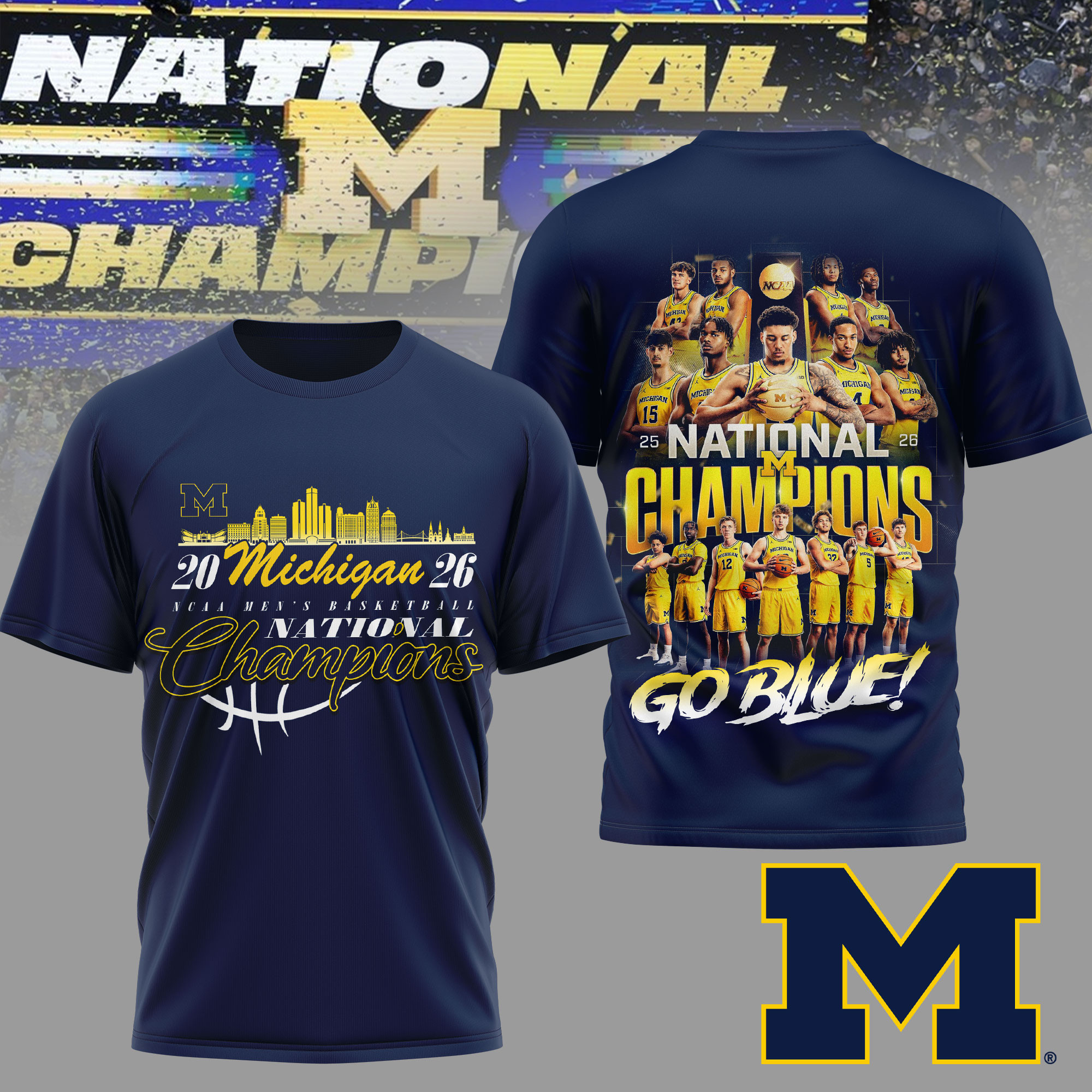 Michigan Wolverines | Premium NCAA Men's Basketball National Campion 2026 3D Shirt HY