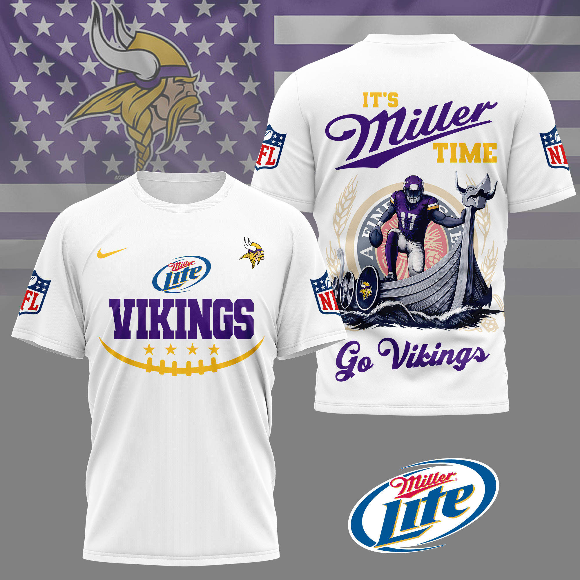 Minnesota Vikings | Premium NFL Miller Lite 3D Shirt NY