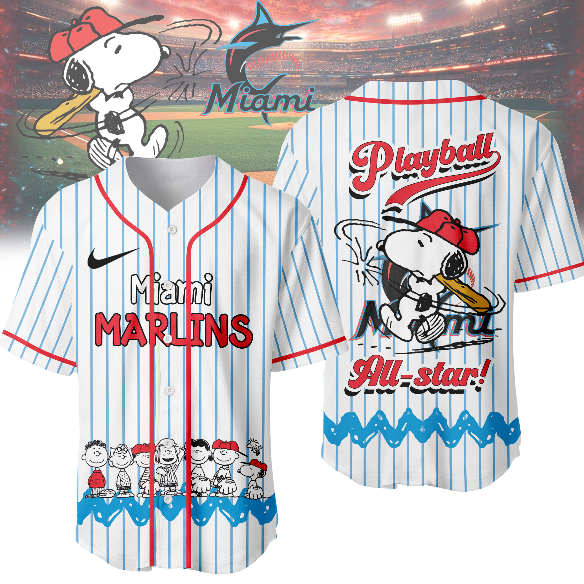 Miami Marlins | Premium MLB Snoopy Playball Jersey HY