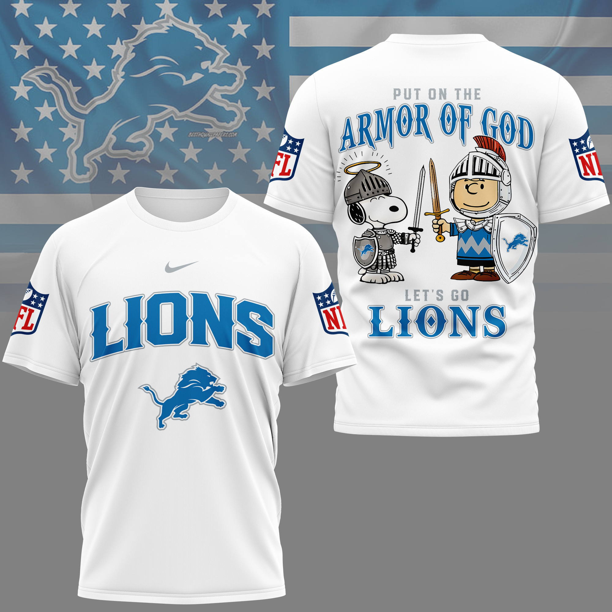 Detroit Lions | Premium NFL Armor of God 3D Shirt NY