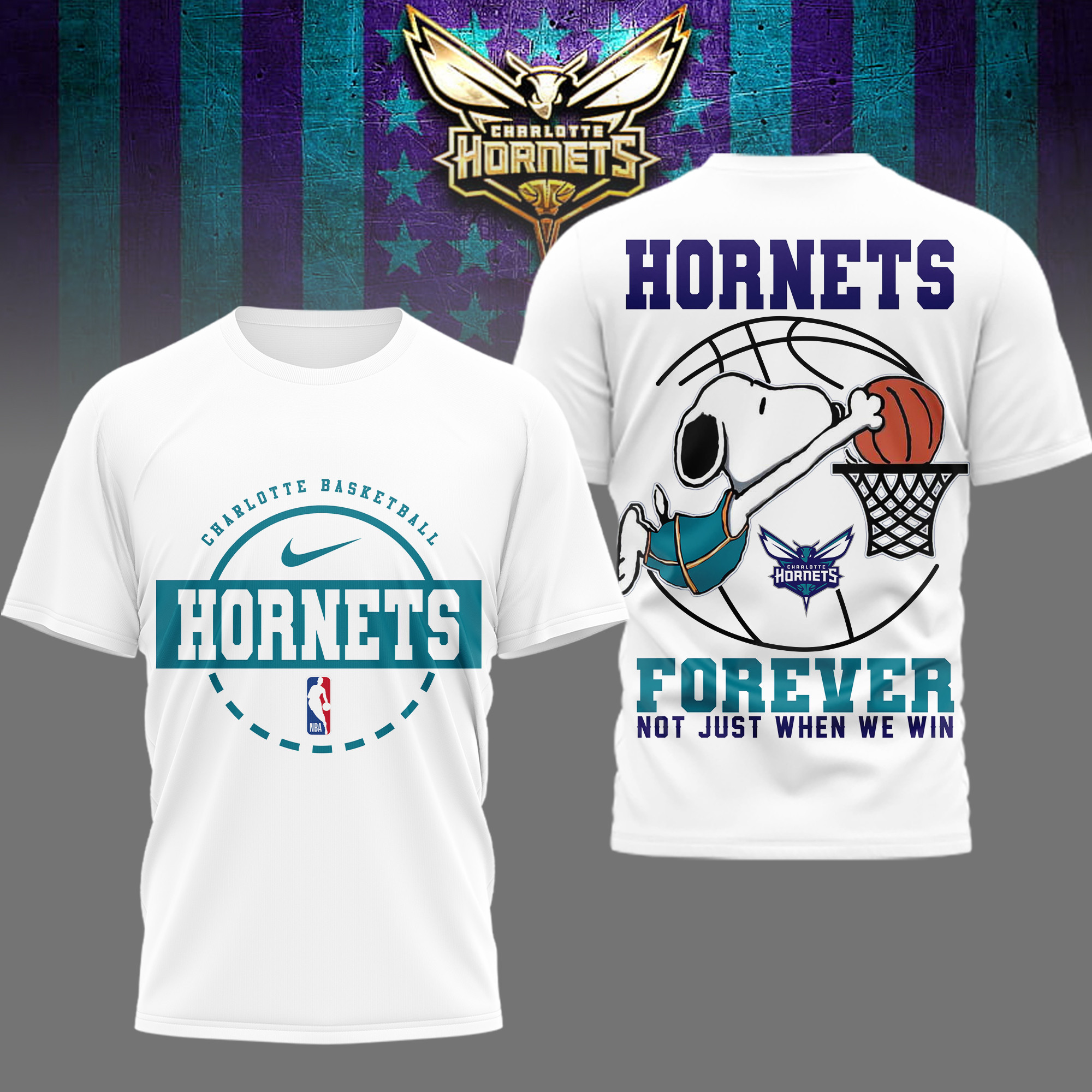 Charlotte Hornets | Premium NBA Snoopy Forever Loyal 3D Shirt TD