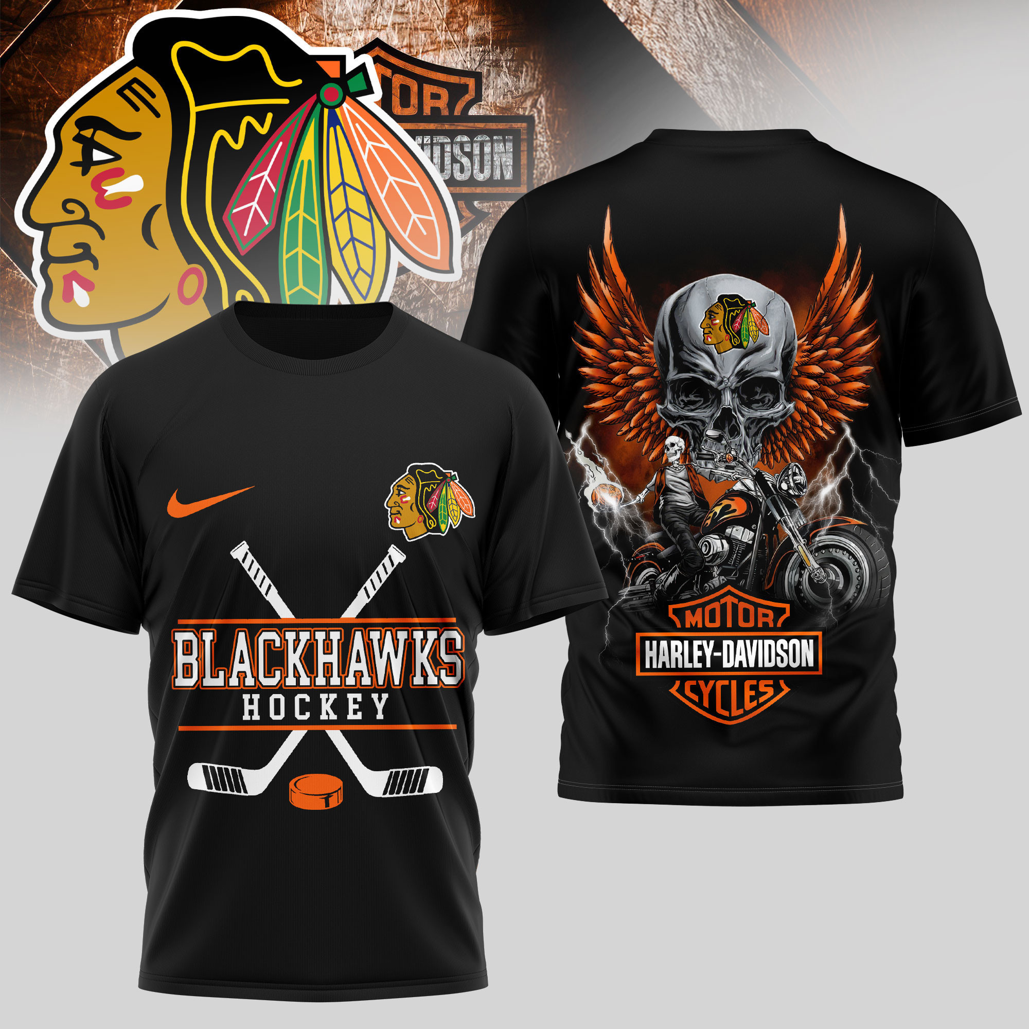 Chicago Blackhawks | Premium NHL Harley Davidson 3D Shirt TD