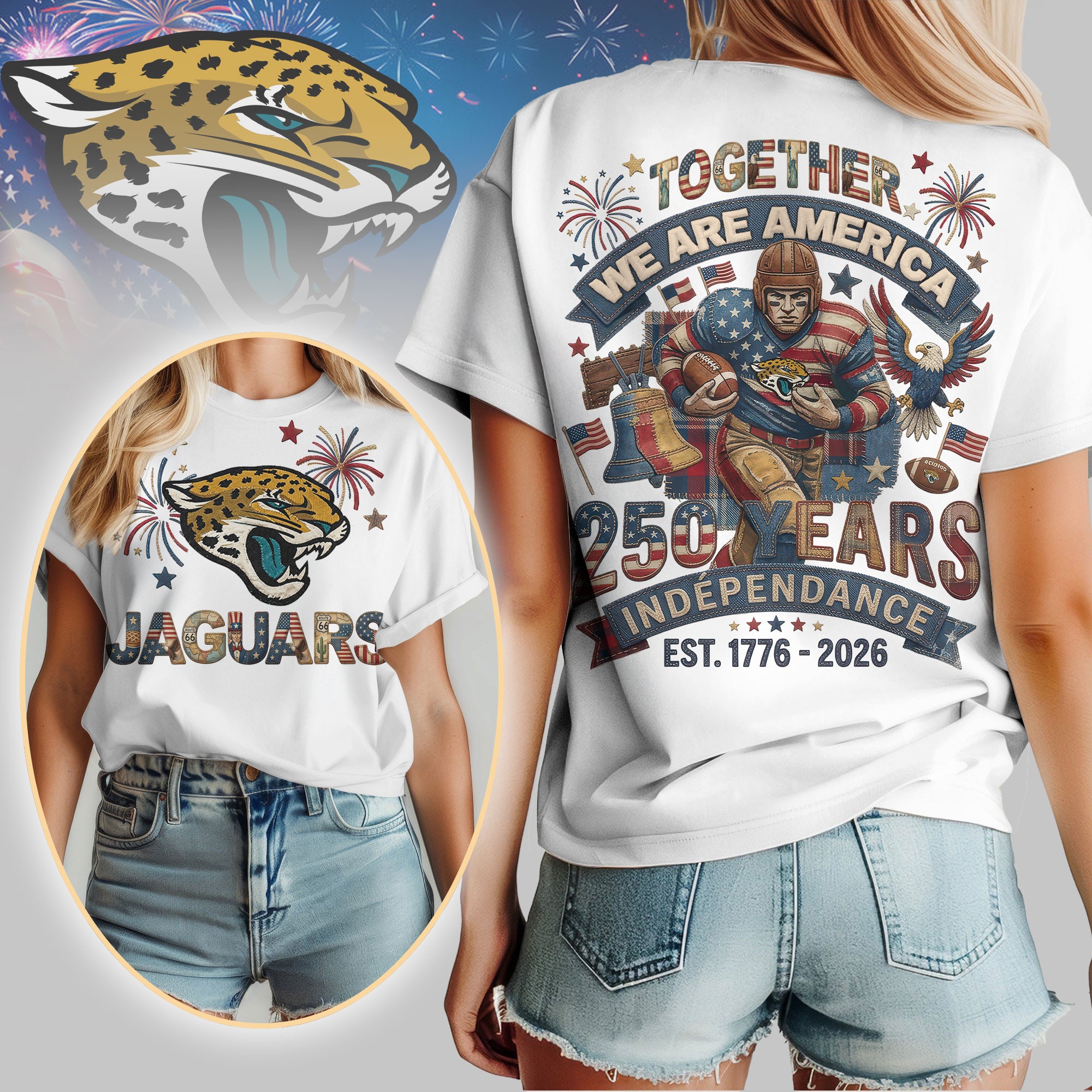 Jacksonville Jaguars | Premium NFL 250th Anniversary Of America Patchwork Women Shirt HY