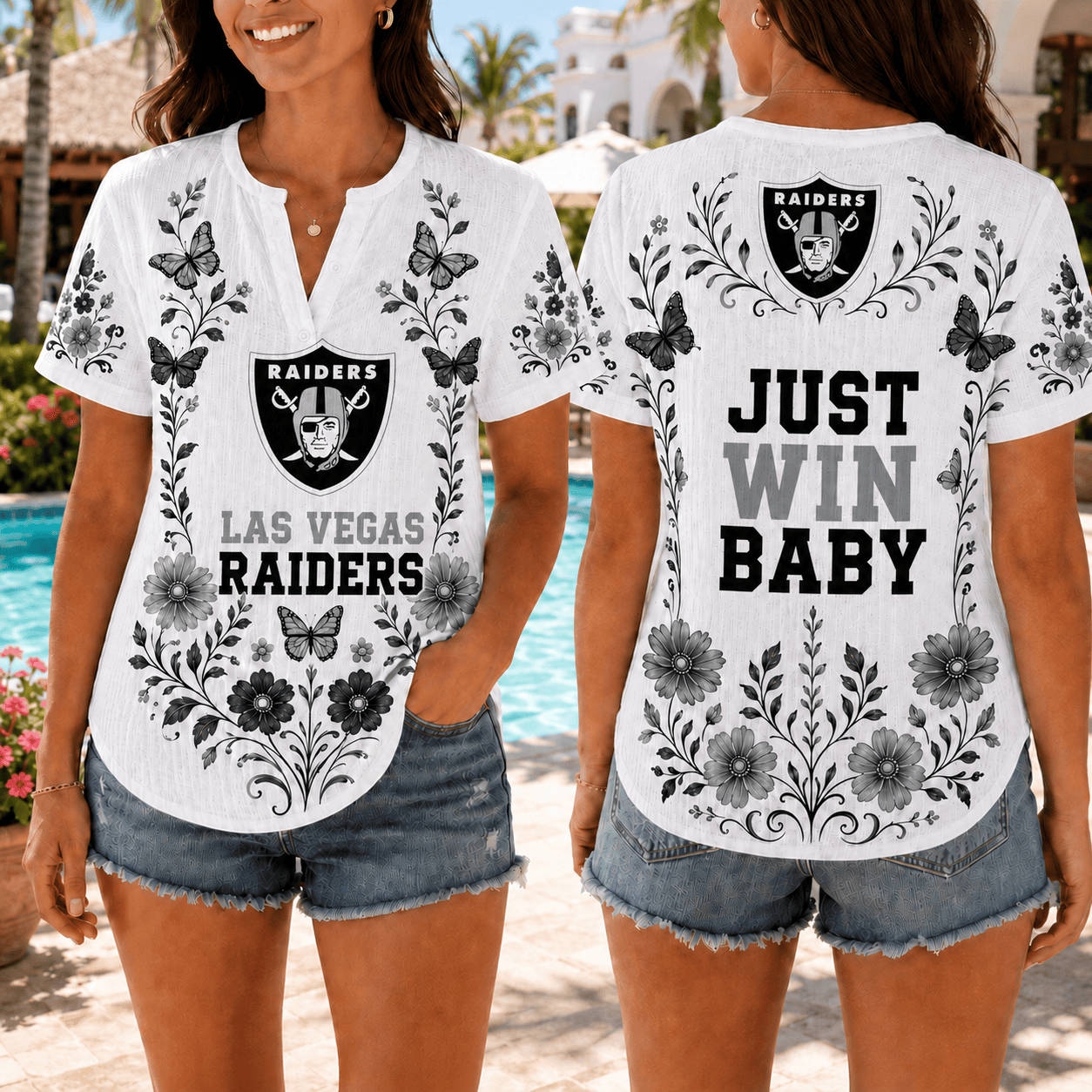 Las Vegas Raiders | Premium NFL Butterfly Game Day Women’s Summer Linen Shirt TD