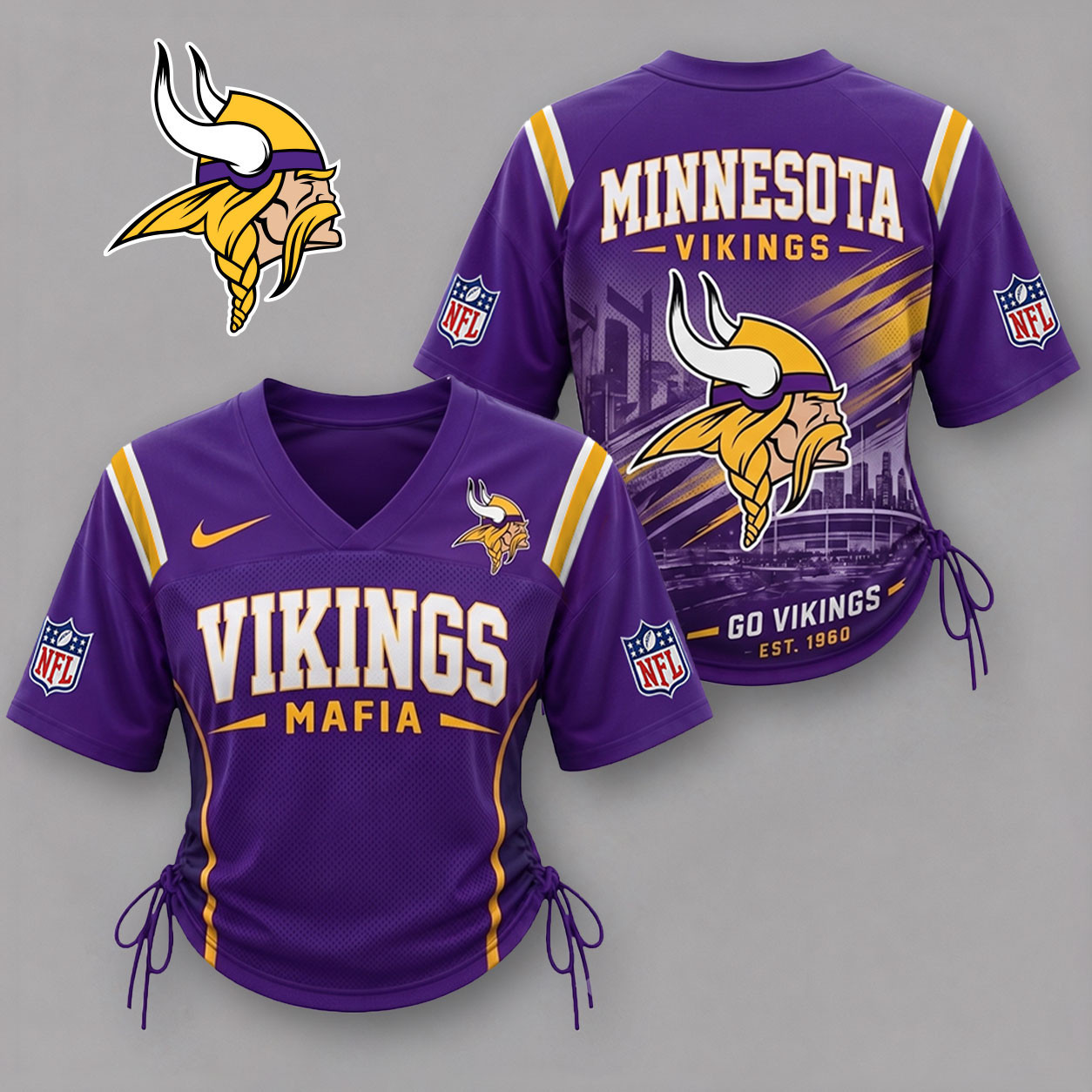 Minnesota Vikings| Premium NFL Game Day Women Lace-Up Jersey Shirt NY