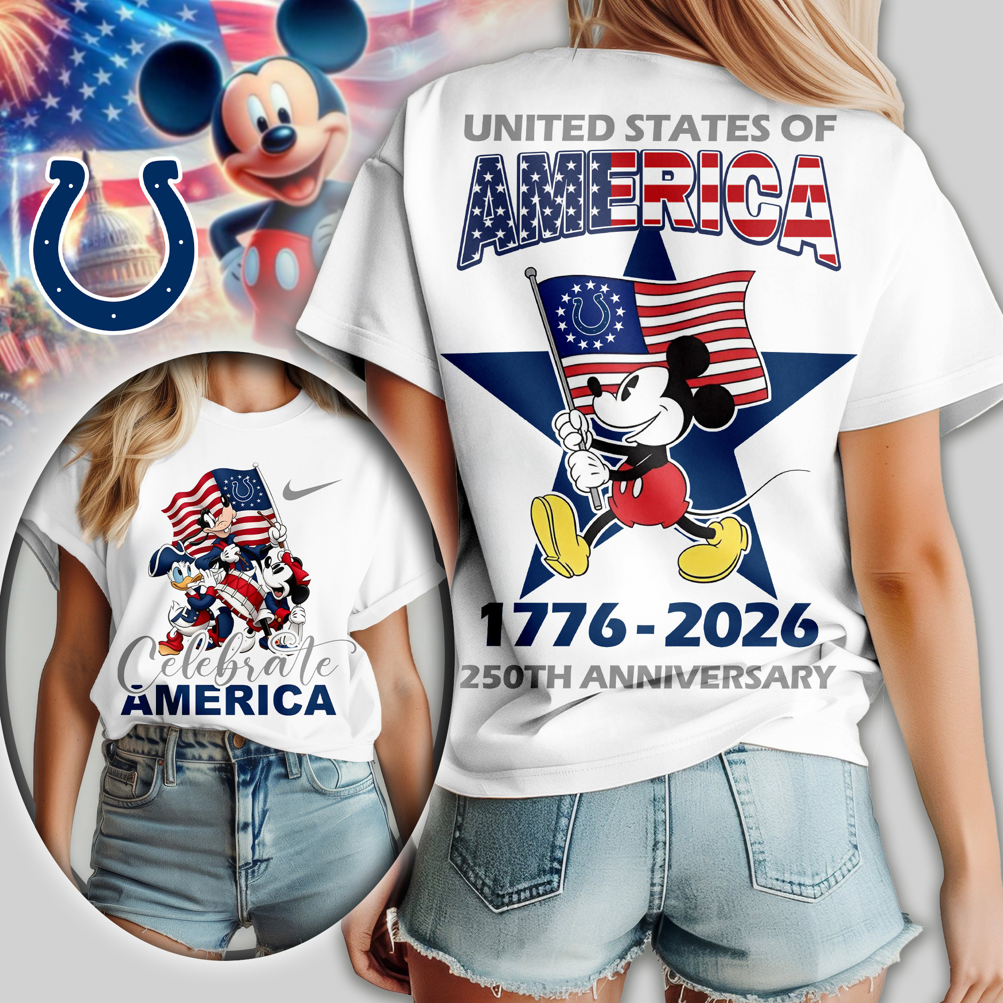 Indianapolis Colts | Premium NFL Mickey Celebrate America Women Shirt TD