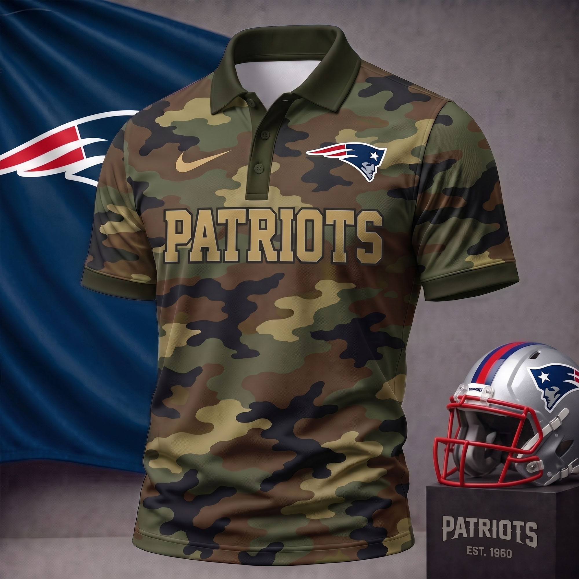 New England Patriots | Premium NFL Us.Army Camo Polo Shirt NY