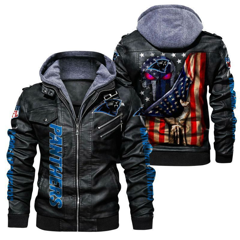 Carolina Panthers HVKC153 - Premium & Ultra-Thick Leather Jacket with Fleece Hood