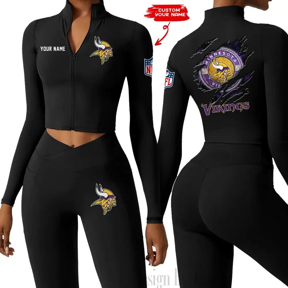 Minnesota Vikings Women Activewear Set 2 Piece Crop Jacket and High Waist Leggings SPTZSTW251