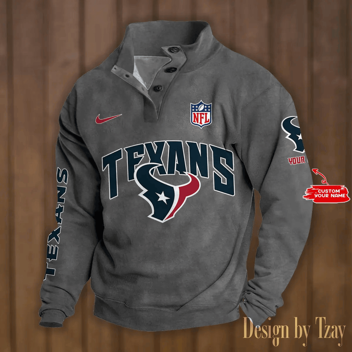 Houston Texans Premium Stand-Collar Game-Day Pullover - Engineered Warmth & Personalized Name S9DBSCH045