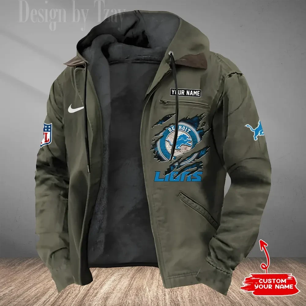 Detroit Lions Men's Casual Padded Jacket Hooded Trending 2026 SPTPJH172