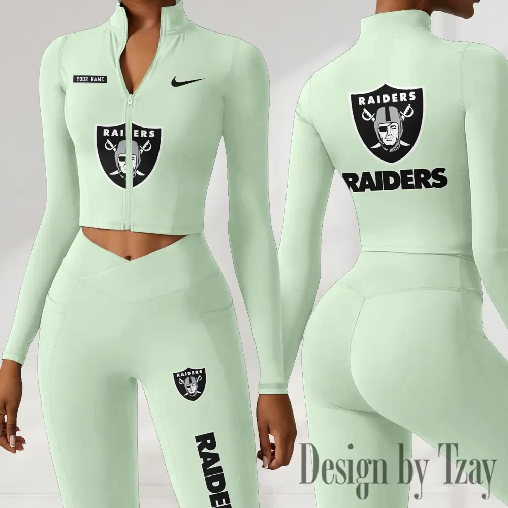 Las Vegas Raiders Women Activewear Set 2 Piece Crop Jacket and High Waist Leggings SPTZSTW279