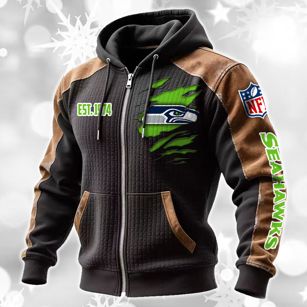 Seattle Seahawks Waffle Full-Zip Fleece Hoodie DMAG0029