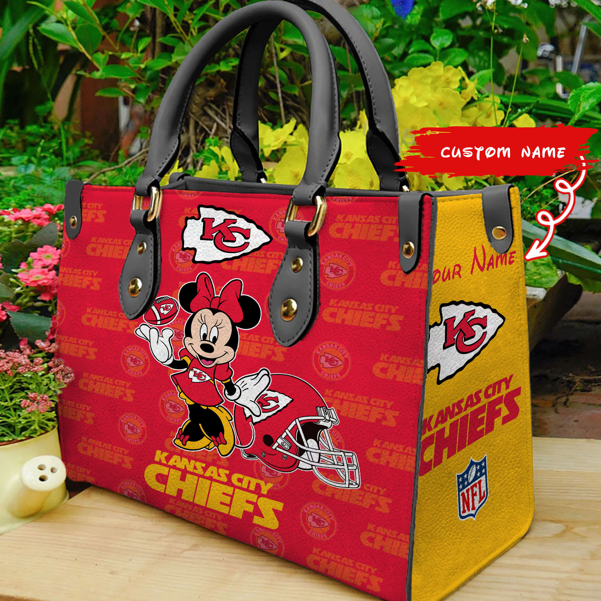 NFL Kansas City Chiefs Minnie Mouse (Your Name) Women 3D Small Handbag Nicegift WSHG1Y3