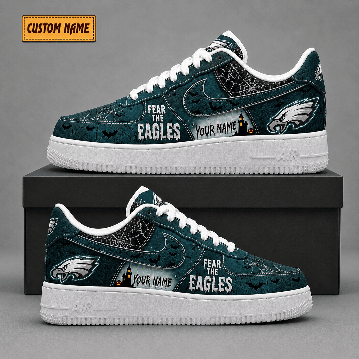 Philadelphia Eagles | Premium NFL Fear The Team Halloween AF1 Sneakers - VA323532