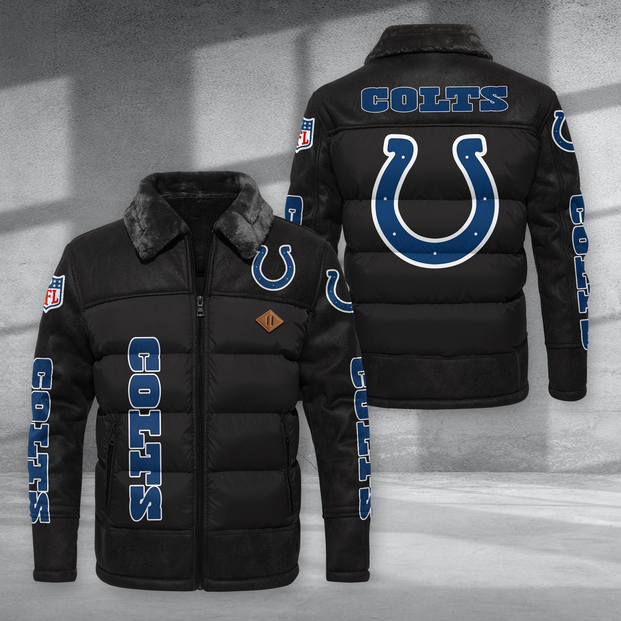 Indianapolis Colts Fur Collar Leather-Look Puffer Jacket PURJD015