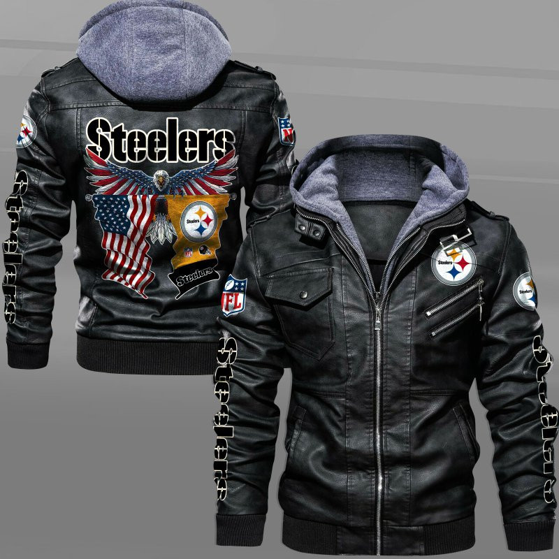Pittsburgh Steelers HVKC7238 - Premium & Ultra-Thick Leather Jacket with Fleece Hood