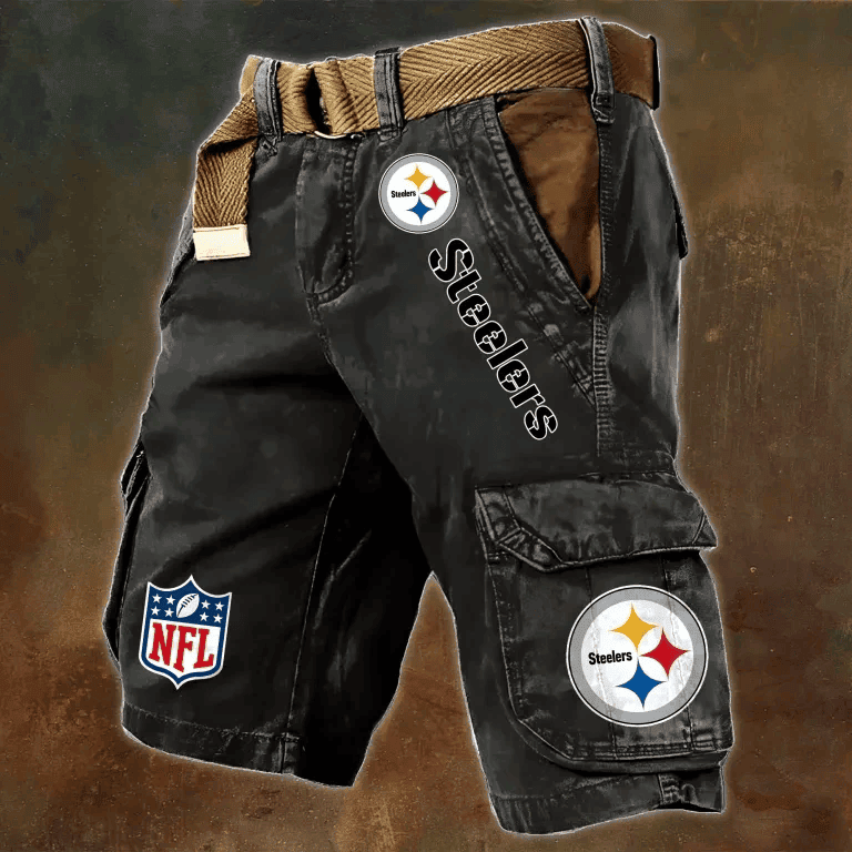 Pittsburgh Steelers Pocket Print Cargo Shorts (Belt Not Included) S9MCS027