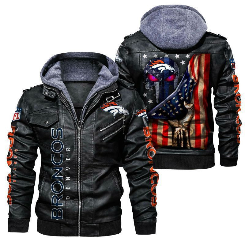 Denver Broncos HVKC158 - Premium & Ultra-Thick Leather Jacket with Fleece Hood