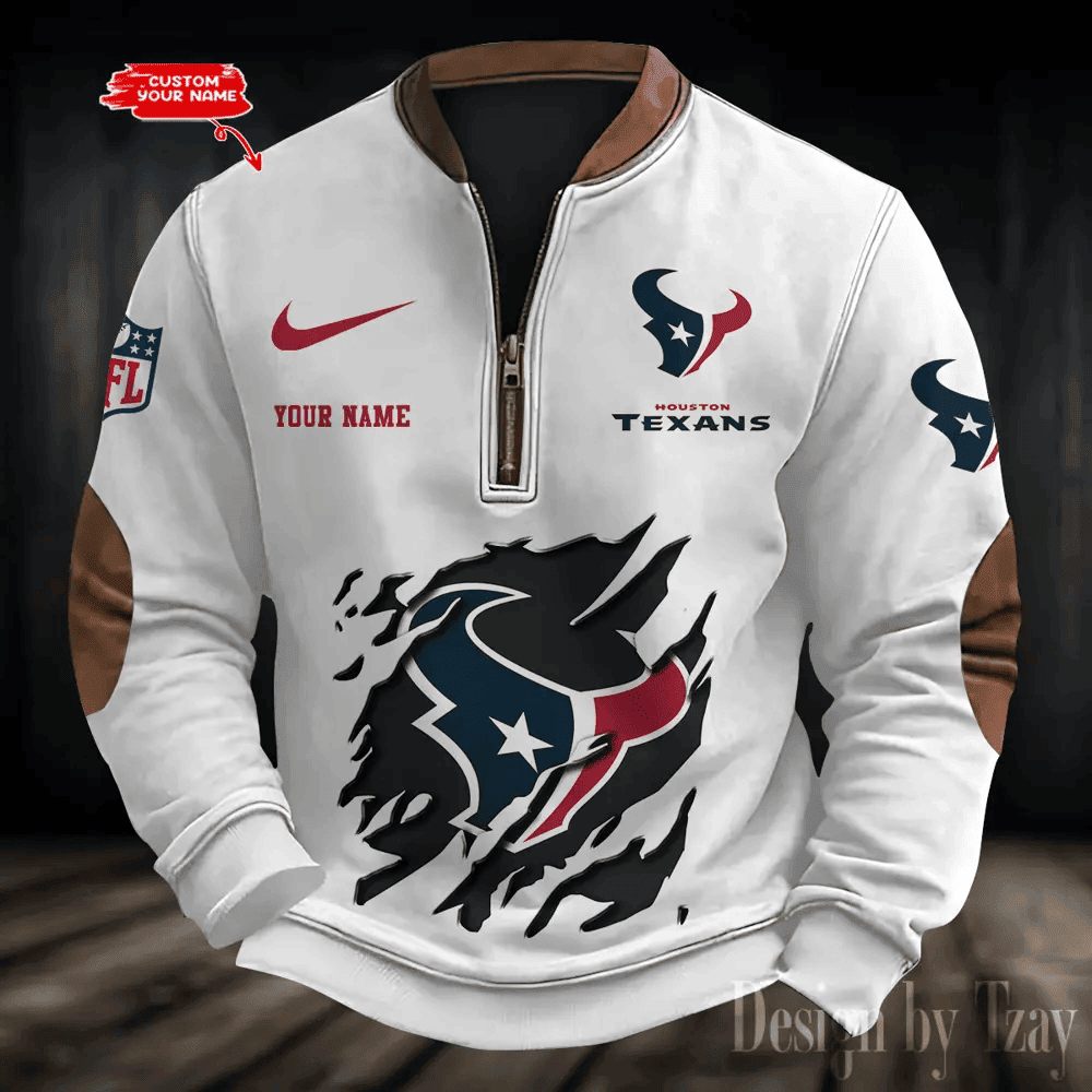 S9MPZNS013-Houston Texans Premium Personalized Game-Day Quarter-Zip