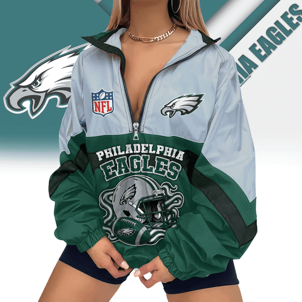 Philadelphia Eagles | Premium NFL Championship Vibe V-Neck Zipper Sweatshirt Jackets NTH1