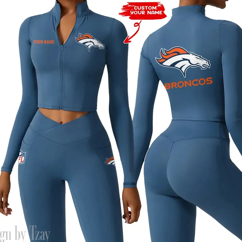 Denver Broncos Zipper Sports Top Women Gym Long Sleeve for Fitness SPTZSTW074