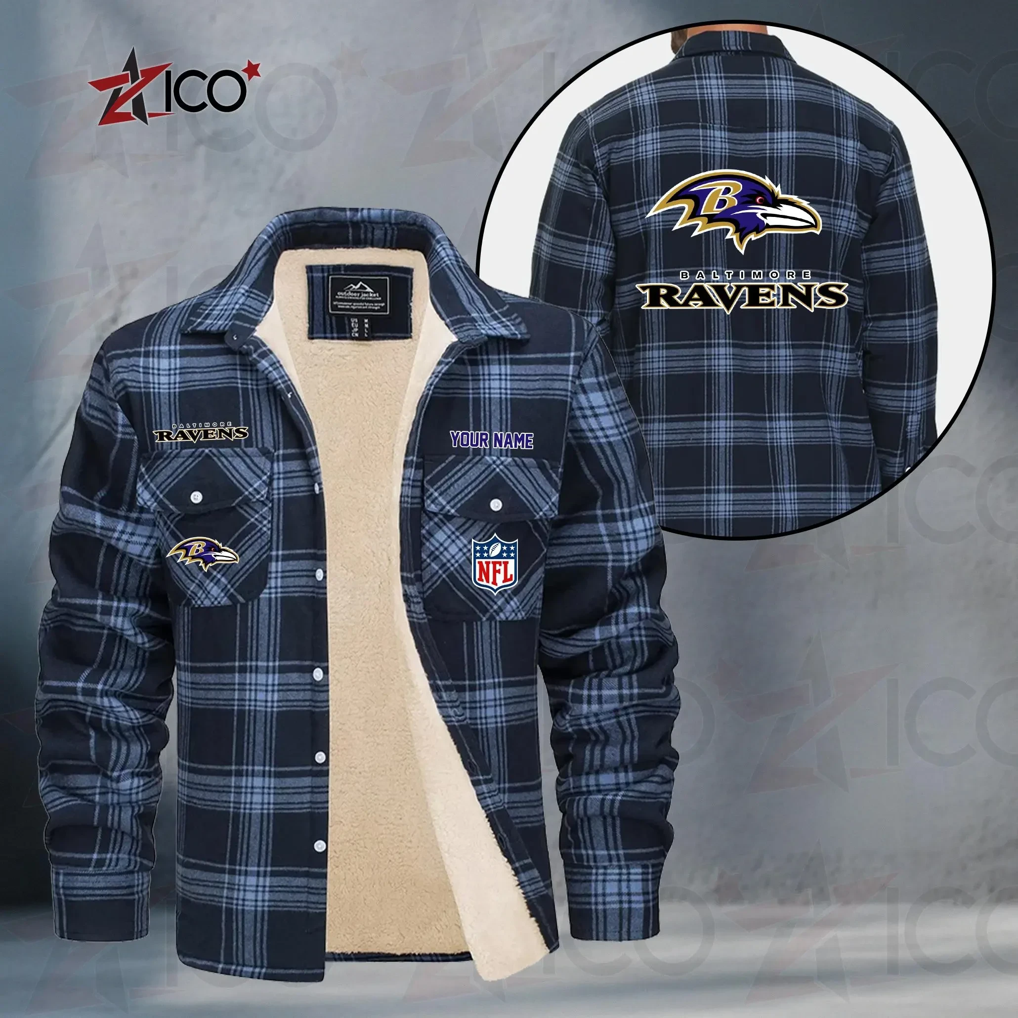Baltimore Ravens Fleece Flannel Plaid Jacket TG35