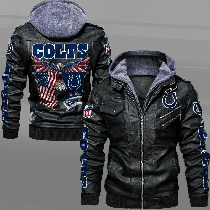 Indianapolis Colts HVKC7225 - Premium & Ultra-Thick Leather Jacket with Fleece Hood