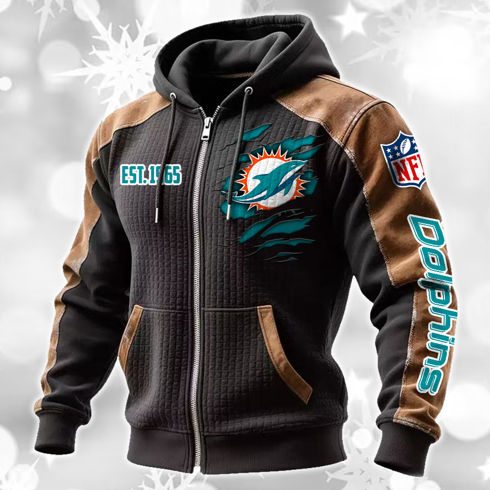 Miami Dolphins Waffle Full-Zip Fleece Hoodie DMAG0020