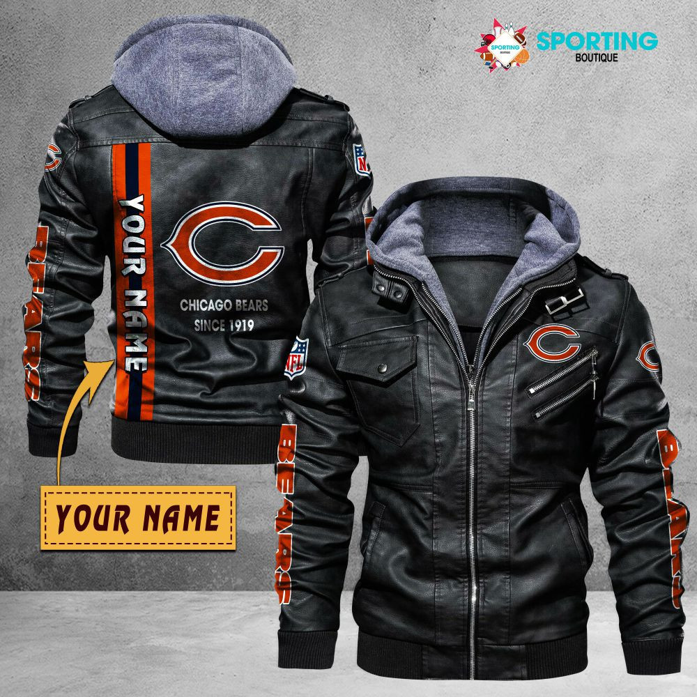 Chicago Bears VITC9015 – Premium & Ultra-Thick Leather Jacket with Fleece Hood