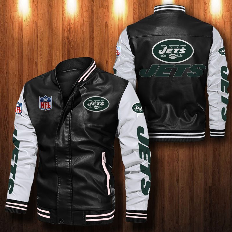 Signature Series Leather Jacket — Plush Sherpa Lining New York Jets HVKE1031