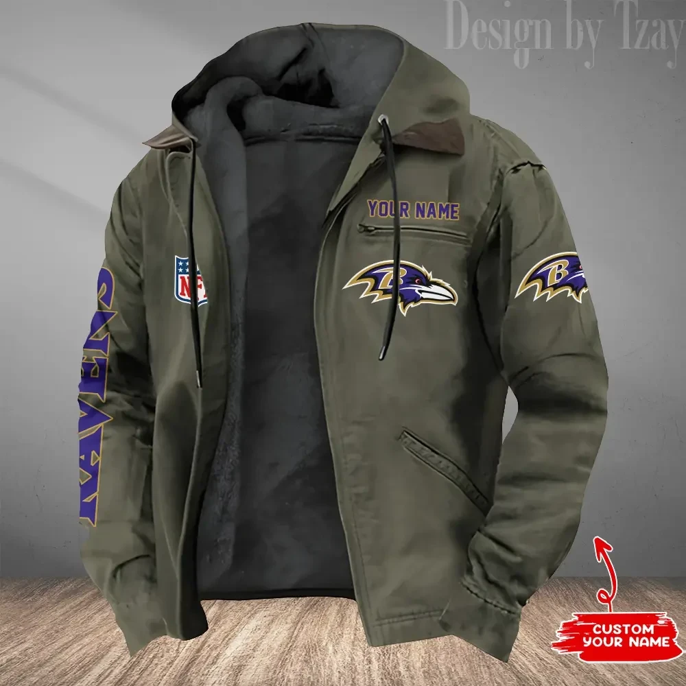 Baltimore Ravens Men's Casual Padded Jacket Hooded Trending 2026 SPTPJH068