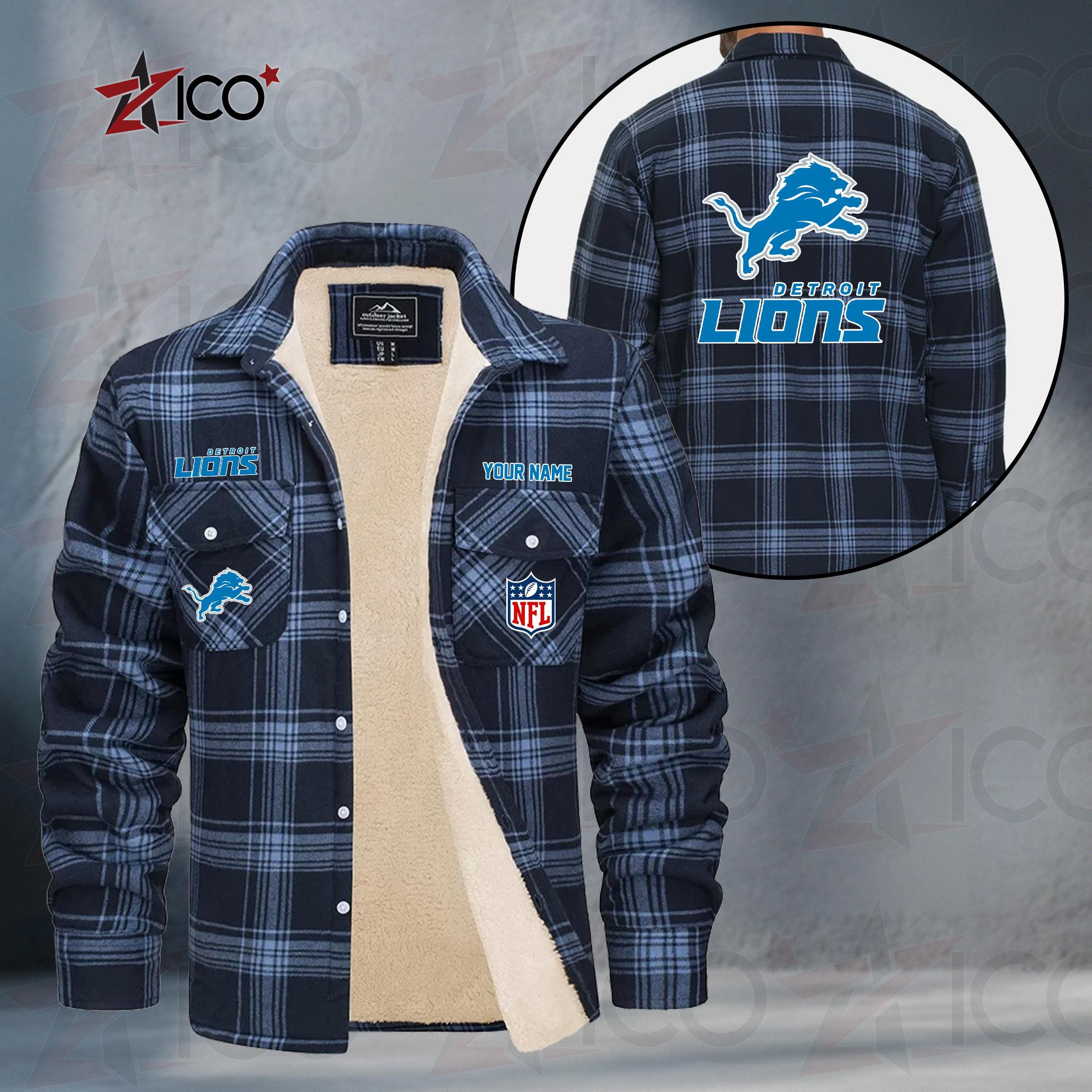 Detroit Lions Fleece Flannel Plaid Jacket TG43