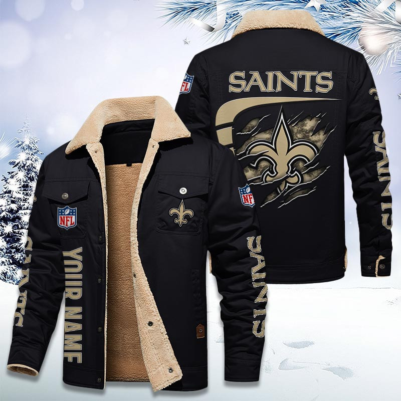 New Orleans Saints Personalized Sherpa Fleece Trucker Jacket PB09507