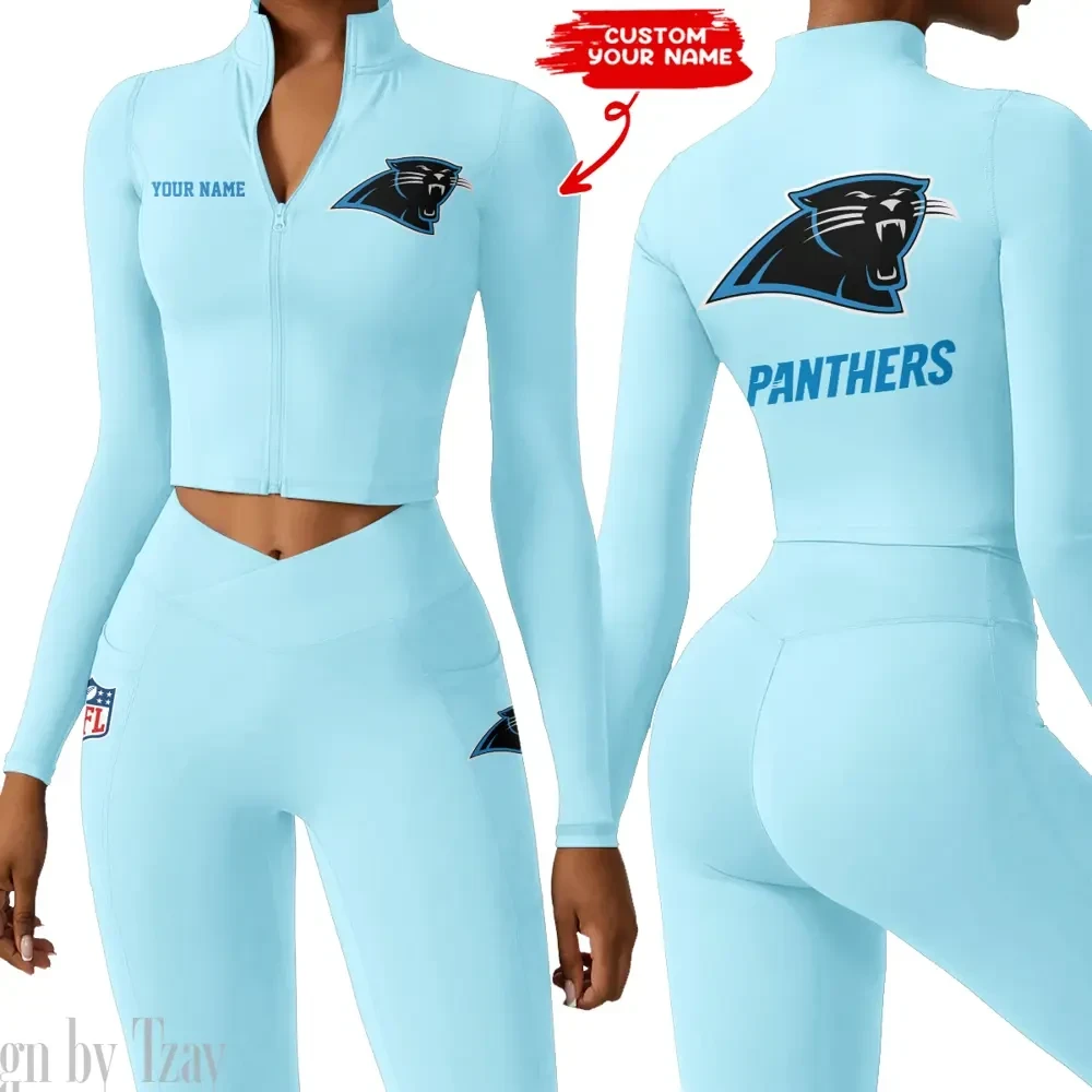 Carolina Panthers Zipper Sports Top Women Gym Long Sleeve for Fitness SPTZSTW069