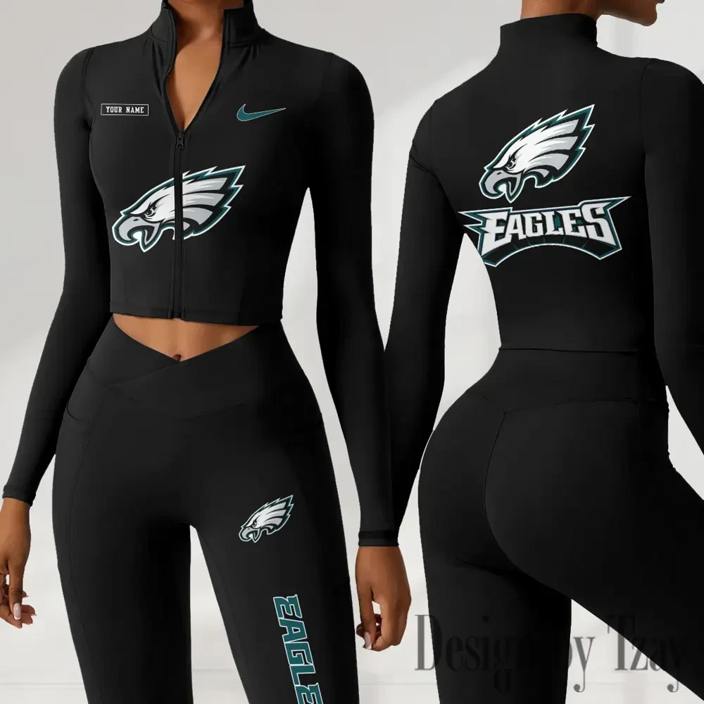 Philadelphia Eagles Women Activewear Set 2 Piece Crop Jacket and High Waist Leggings SPTZSTW288