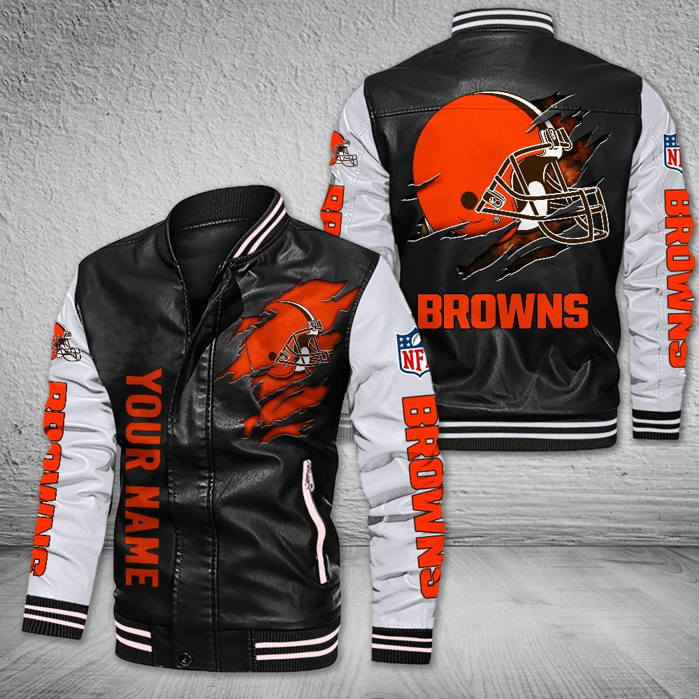 DMHQ0047 Cleveland Browns Signature Series Leather Jacket — Plush Sherpa Lining