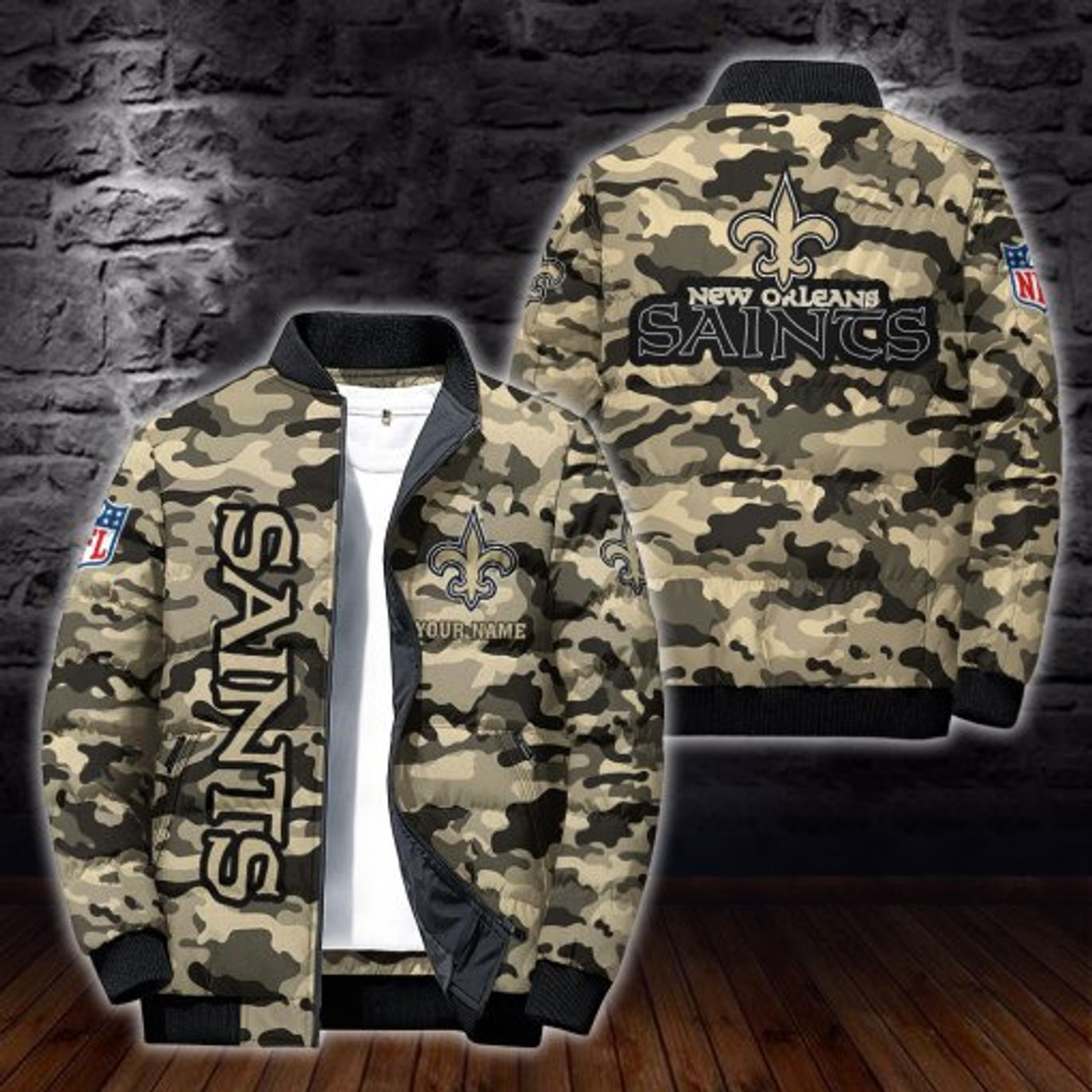 NFL.NEW-ORLEANS-SAINTS-TEAM-SPORT-CAMO.PUFFER-JACKETS KH876