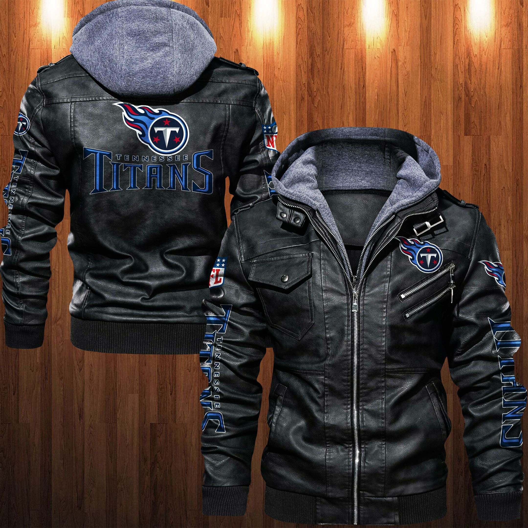Tennessee Titans HVKC1263 - Premium & Ultra-Thick Leather Jacket with Fleece Hood