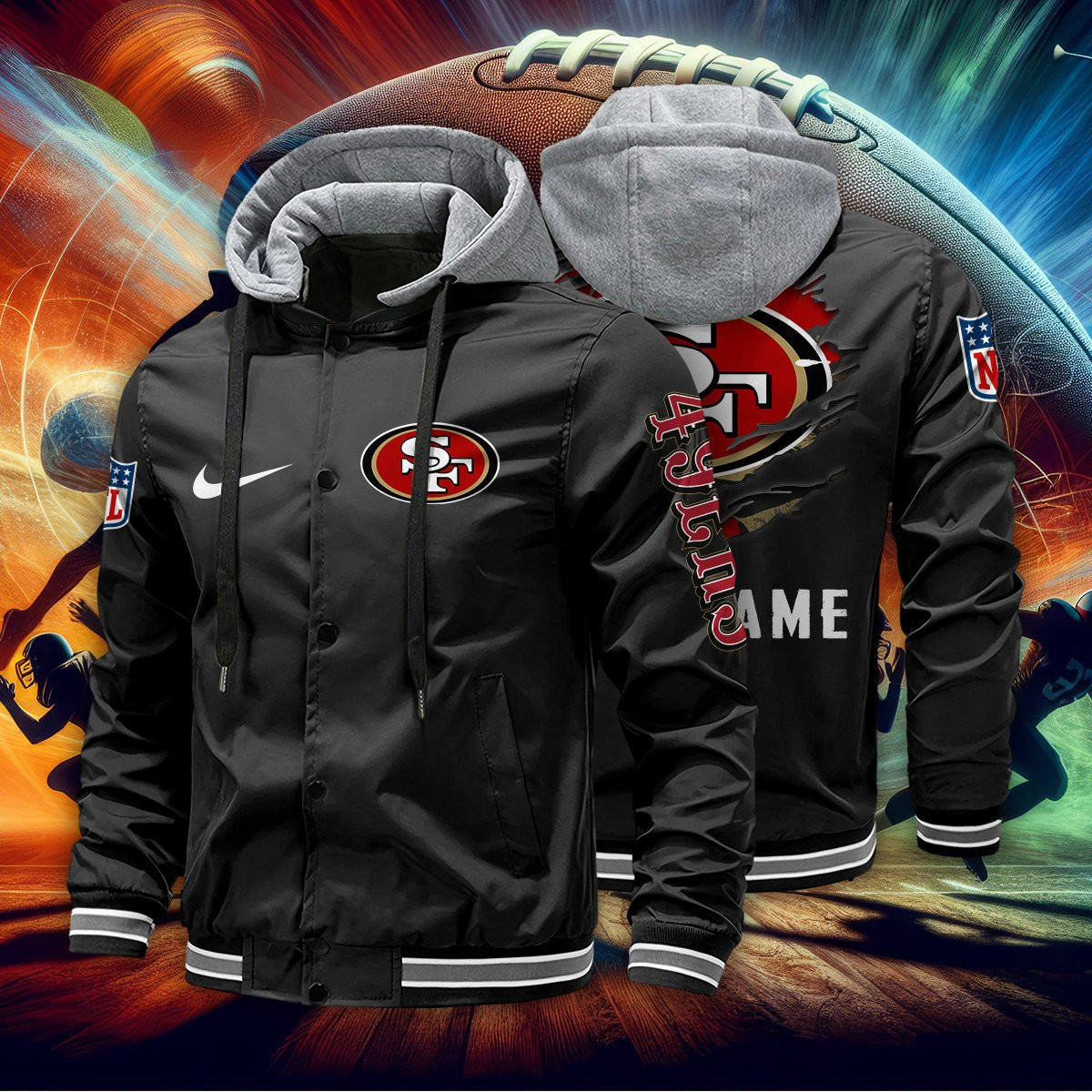San Francisco 49ers Baseball Jacket With Detachable Hood AZBJDH016
