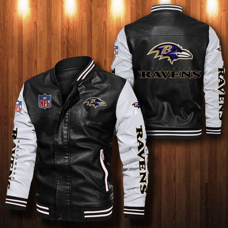 Signature Series Leather Jacket — Plush Sherpa Lining Baltimore Ravens HVKE1010