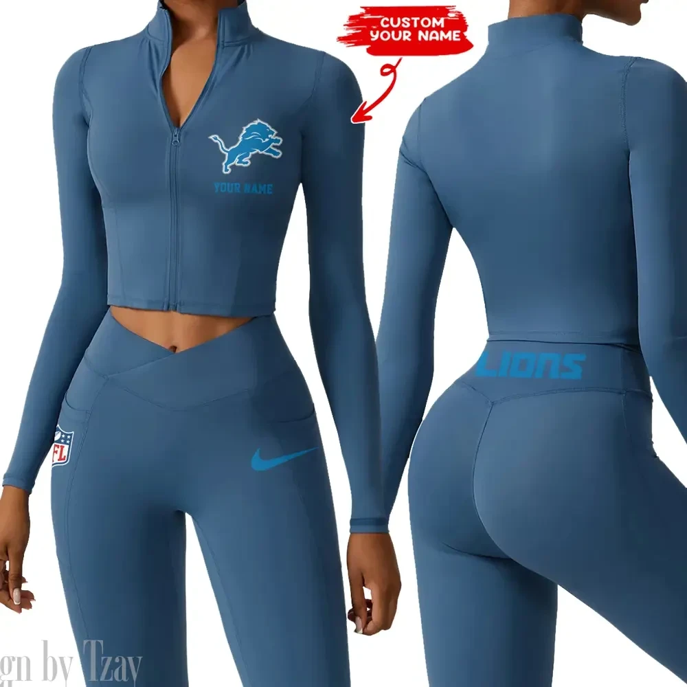 Detroit Lions Zipper Sports Top Women Gym Long Sleeve for Fitness SPTZSTW011