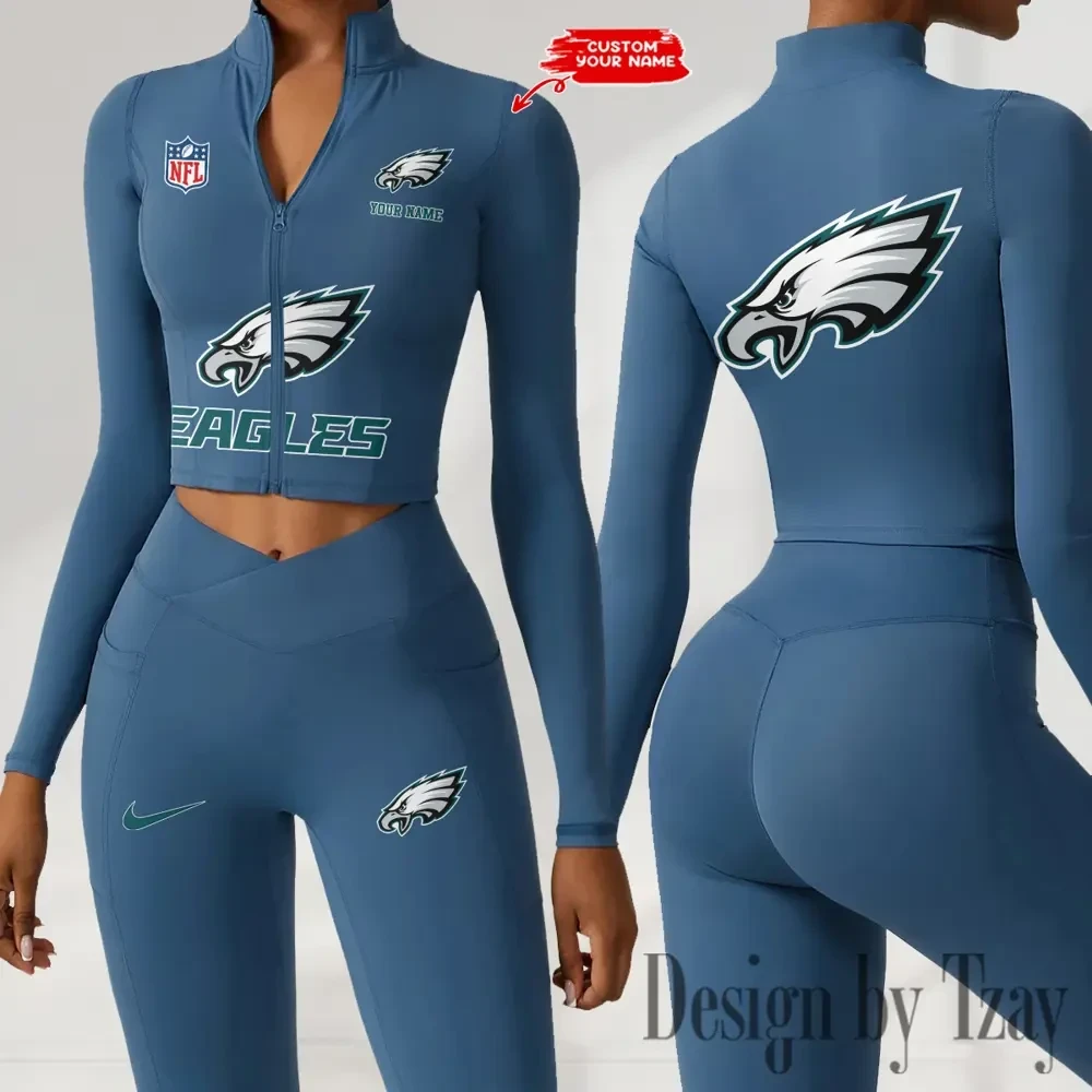 Philadelphia Eagles Zipper Sports Top Women Gym Long Sleeve for Fitness SPTZSTW058
