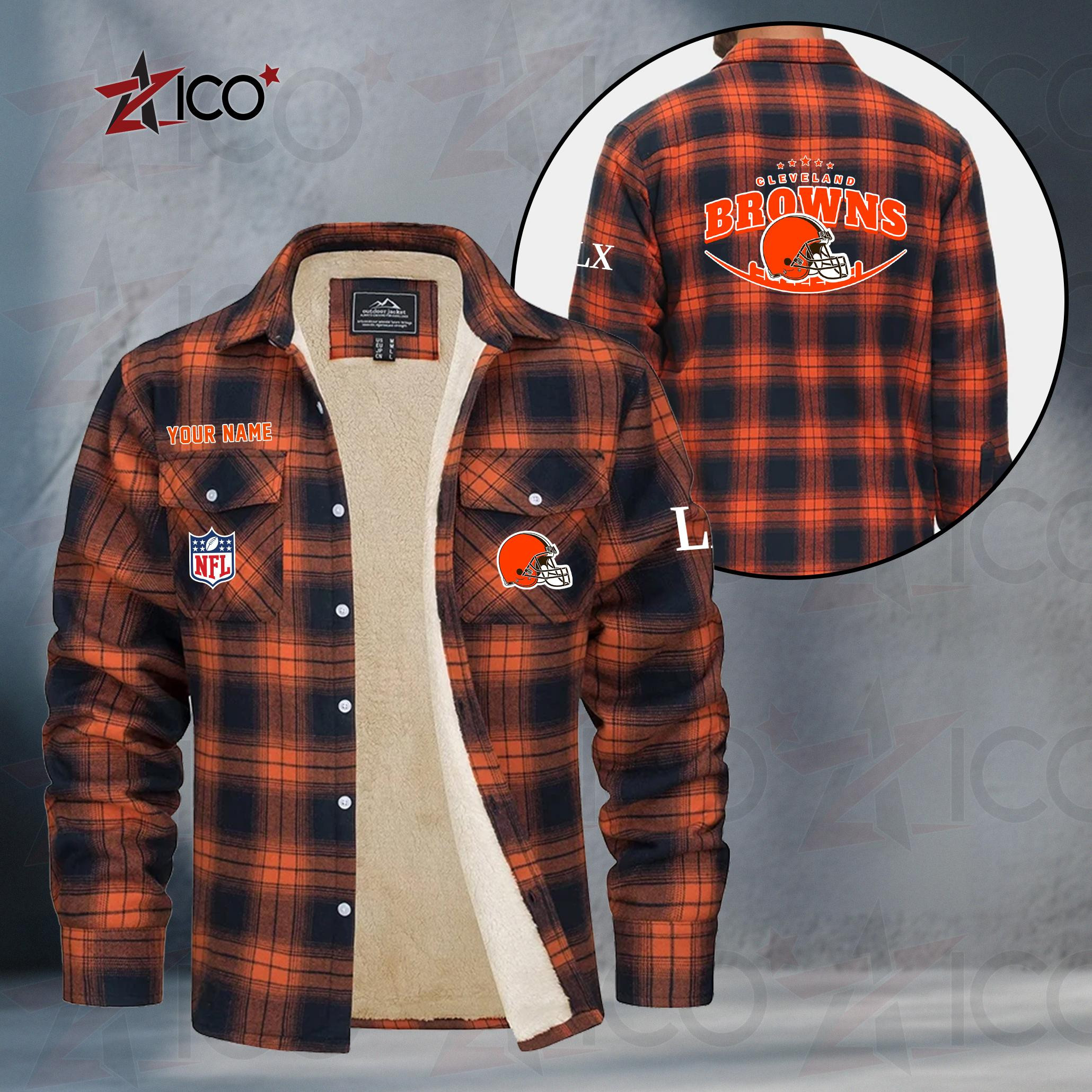 Cleveland Browns Fleece Flannel Plaid Jacket MN08
